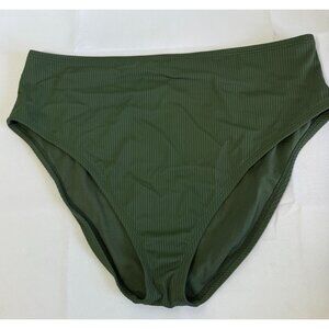 Shade & Shore Womens Ribbed High Waisted Bikini Bottom XL Green Medium Coverage